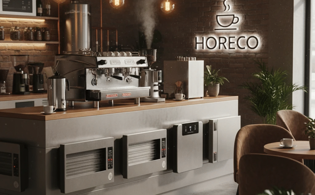 تجهیزات گرمایشی کافی‌شاپ مستر هورکا شامل بویلر، هیتر و دیسپنسر آب داغ