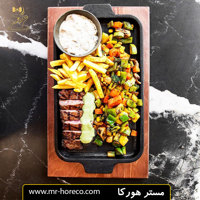 ظرف چدن استیک مستطیل با زیره چوبی ساده 35x20 سانت Odon CW103 کد 23809 مستر هورکا
