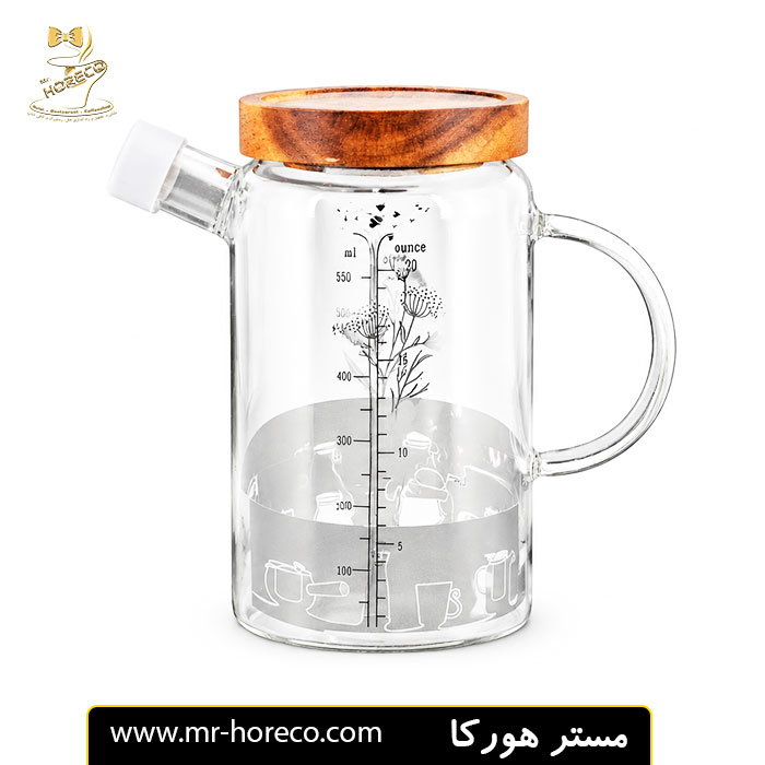 ظرف روغن شفاف با درب چوبی B.V.K 600ml مدل پیرکس کد 14717 مستر هورکا