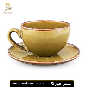 فنجان و نعلبکی ماکیاتو 190 سی سی زیتونی ترک دار مدل dorika کد 14614 | مستر هورکا