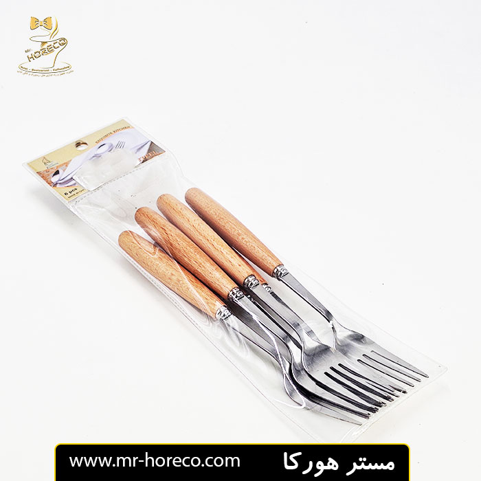 چنگال دسته چوبی غذا خوری 6 عددی مدل 3196 کد 20040 مستر هورکا